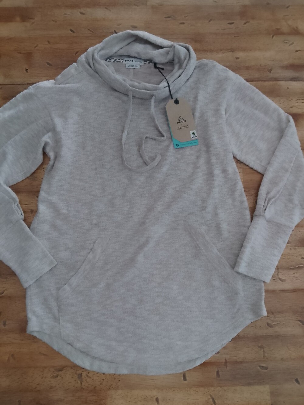 PrAna Cozy Light Gray Cowl Neck Pullover Hoodie